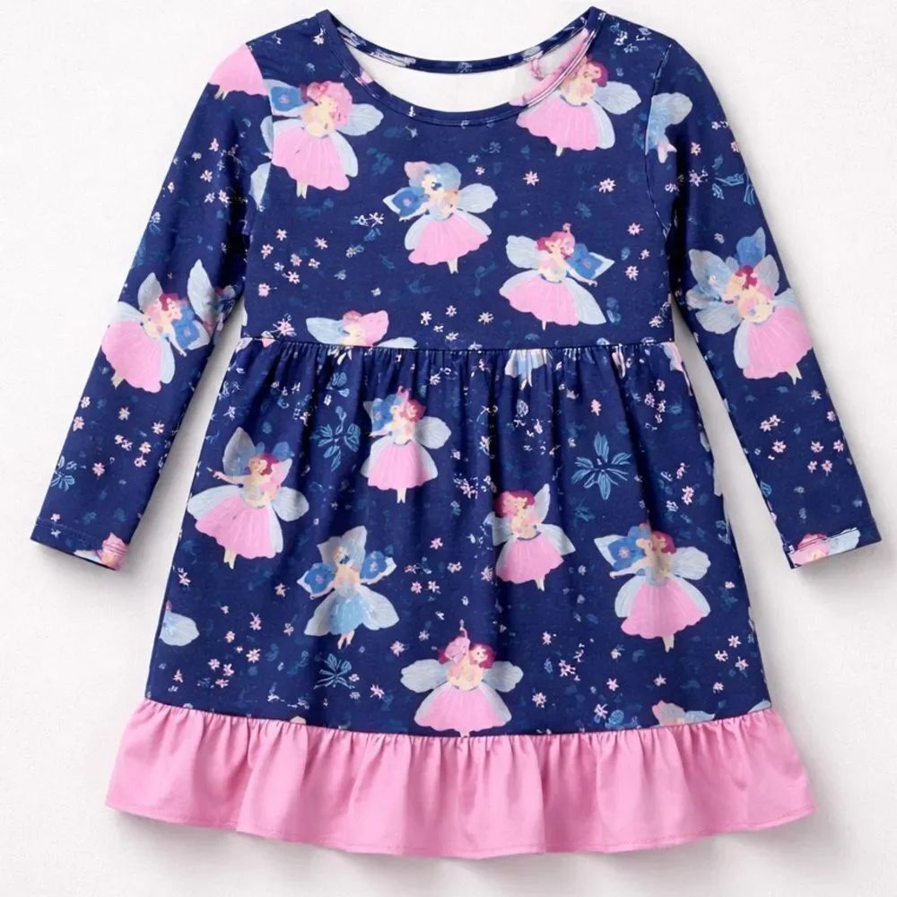 Little Bugz Boutique Blue and Pink Flying Fairies Long sleeve dress size 2T